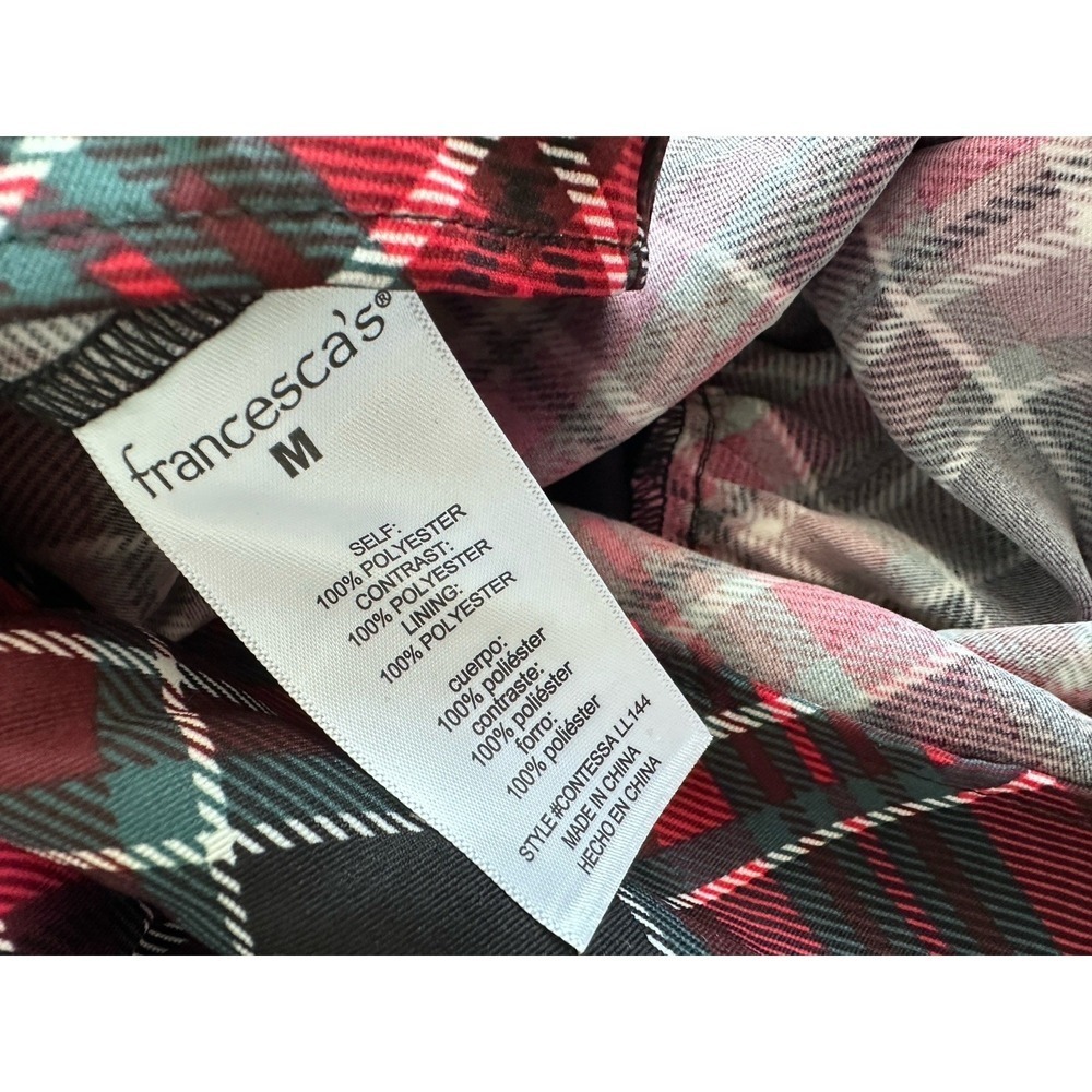 NWT Francesca's Women's Sz: M Charlotte Red Green Plaid Tiered Midi Dress - Picture 4 of 5